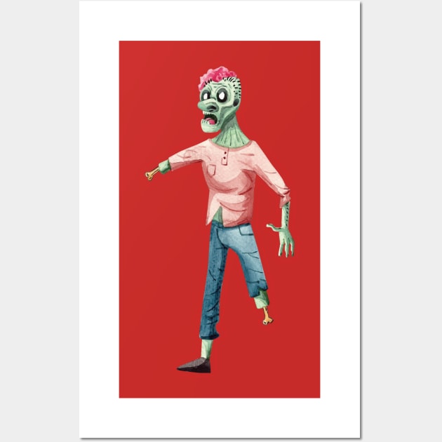 Halloween One Leg Zombie in watercolor Wall Art by holidaystore